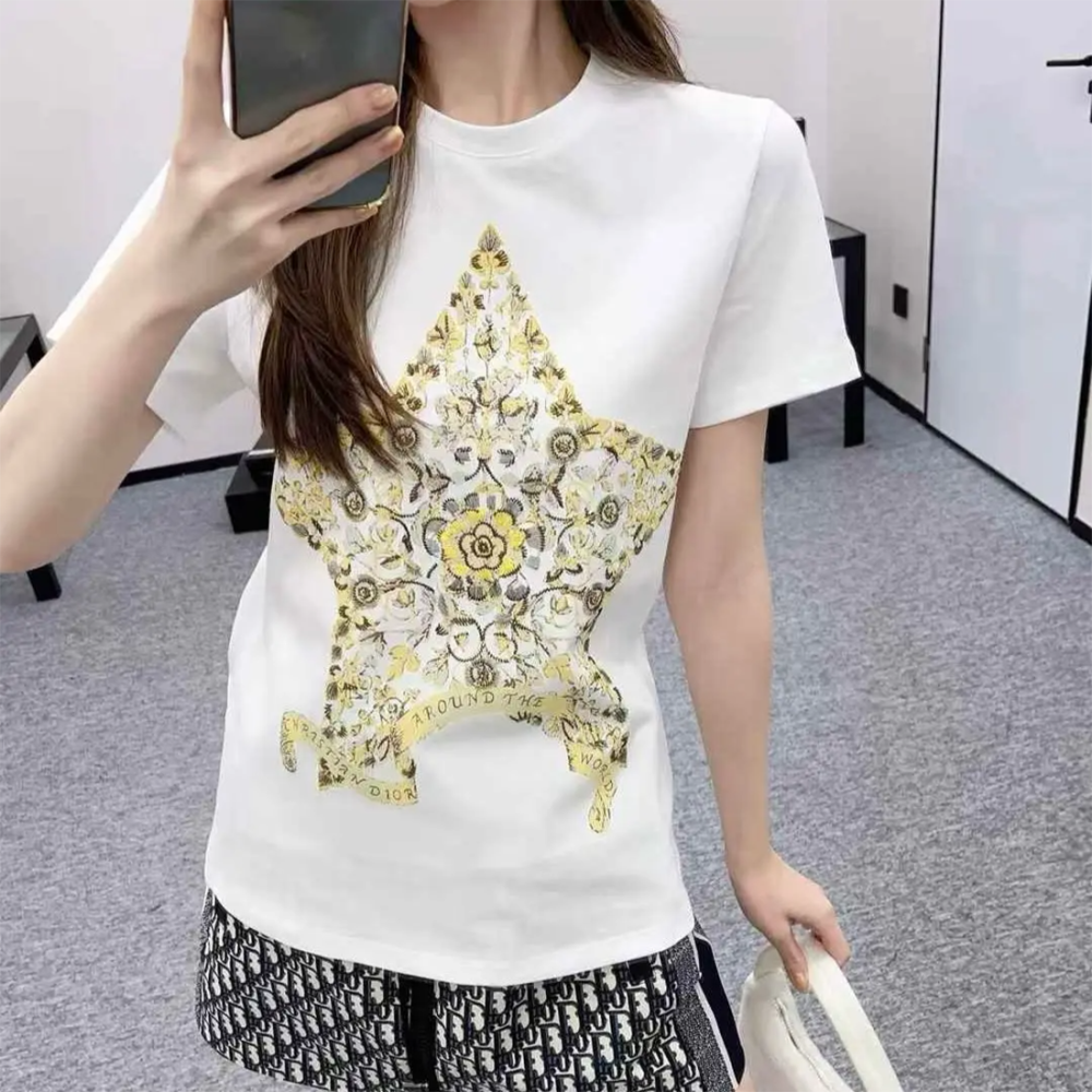 Christion Dior Star Print White Premium Quality T-Shirt-thumb-0