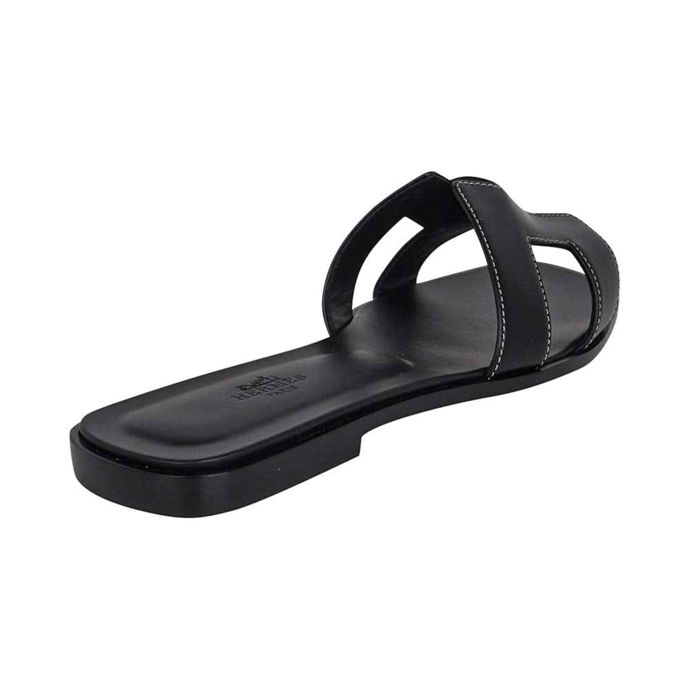 Hermes Black Premium Quality Women's Flat Sandals-thumb-3