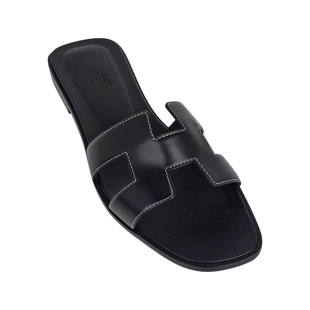 Hermes Black Premium Quality Women's Flat Sandals-thumb-4