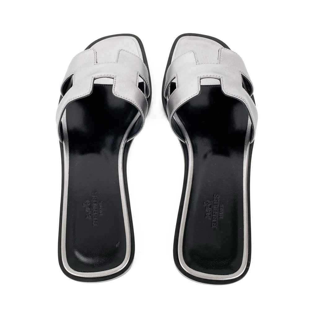 Hermes Silver Premium Quality Women's Flat Sandals-thumb-2