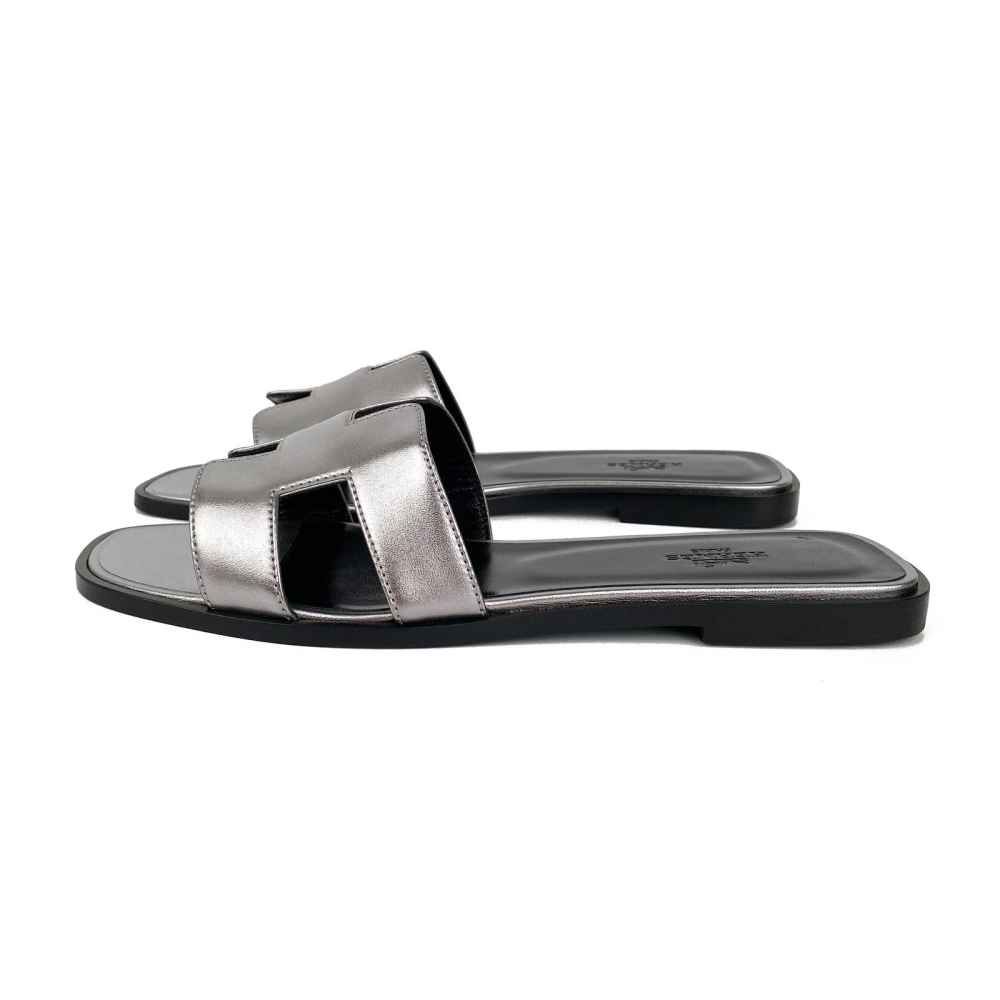 Hermes Silver Premium Quality Women's Flat Sandals-thumb-1