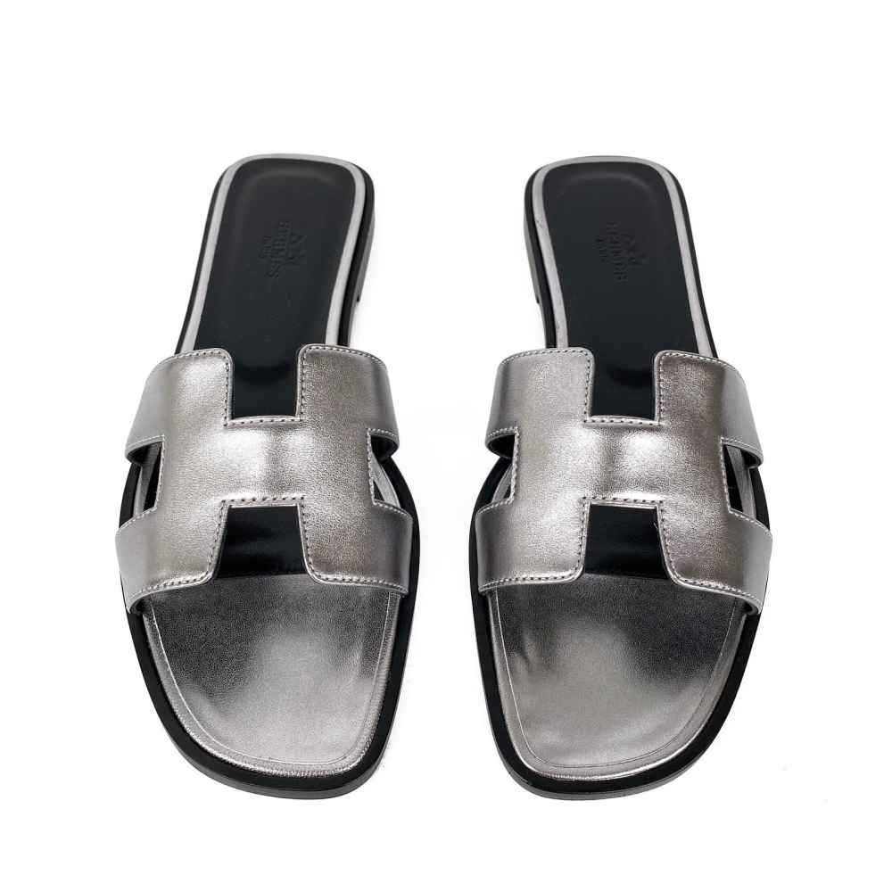 Hermes Silver Premium Quality Women's Flat Sandals-thumb-3