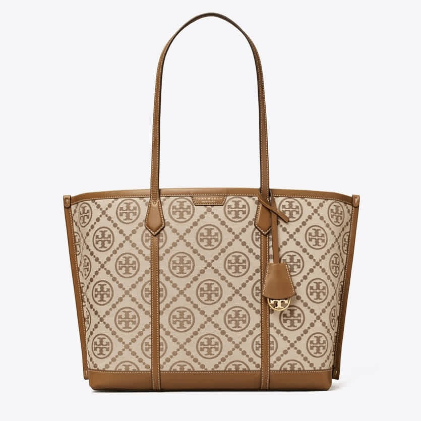 Tory Burch Perry Brown Small Embossed Tote Bag-thumb-0
