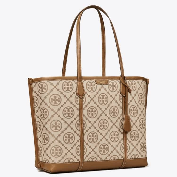 Tory Burch Perry Brown Small Embossed Tote Bag-thumb-1