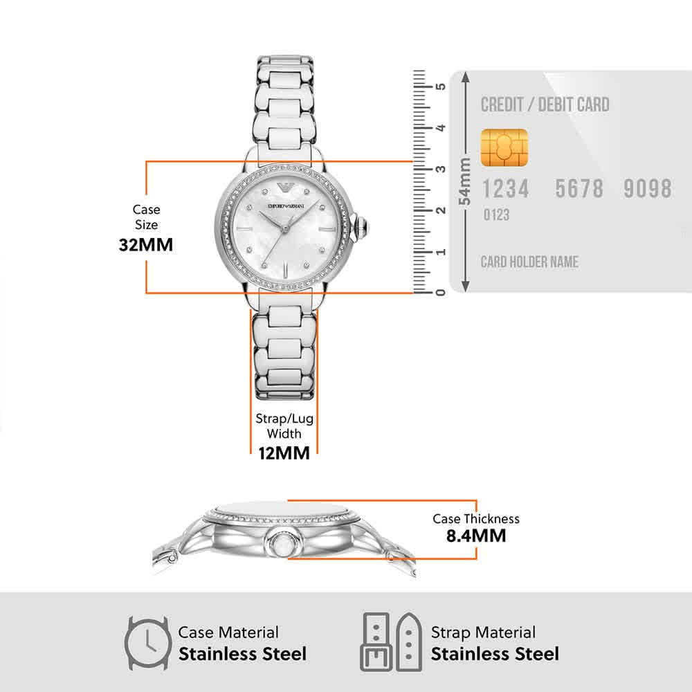 Emporio Armani Women Quartz Mother Of Pearl Dial Analog Stainless Steel Watch AR11596-3