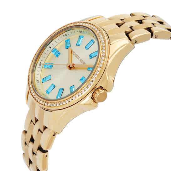 Michael Kors Mini Pilot Pave Quartz Gold Dial Ladies Watch-thumb-1