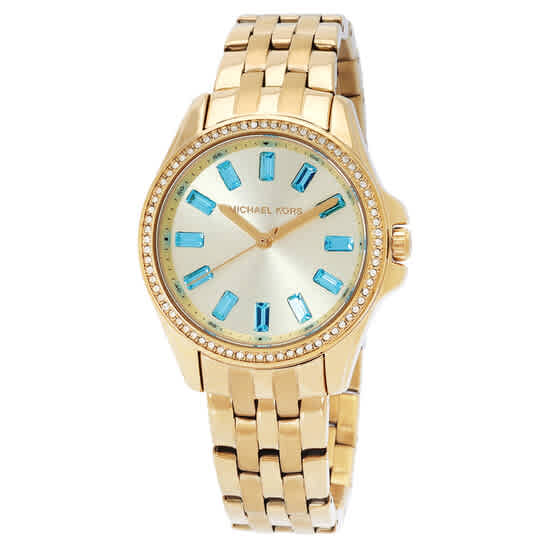 Michael Kors Mini Pilot Pave Quartz Gold Dial Ladies Watch-thumb-0