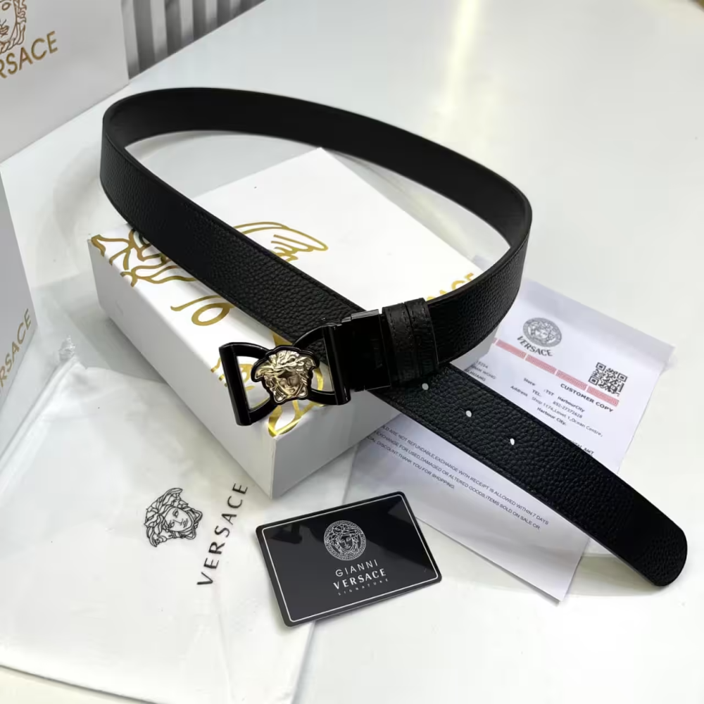Versace La Medusa Black & Golden Leather Belt-thumb-0