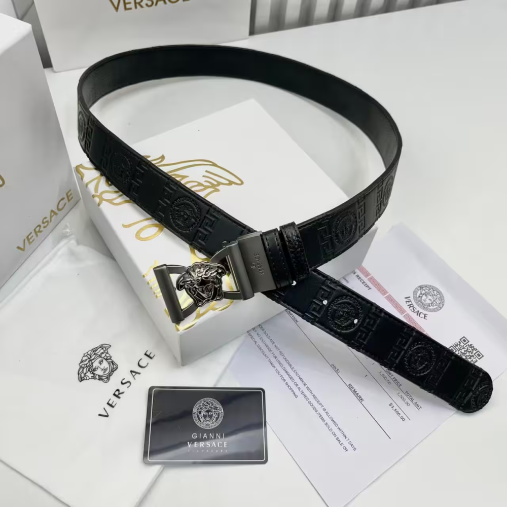Versace La Medusa Black Leather Belt-thumb-0