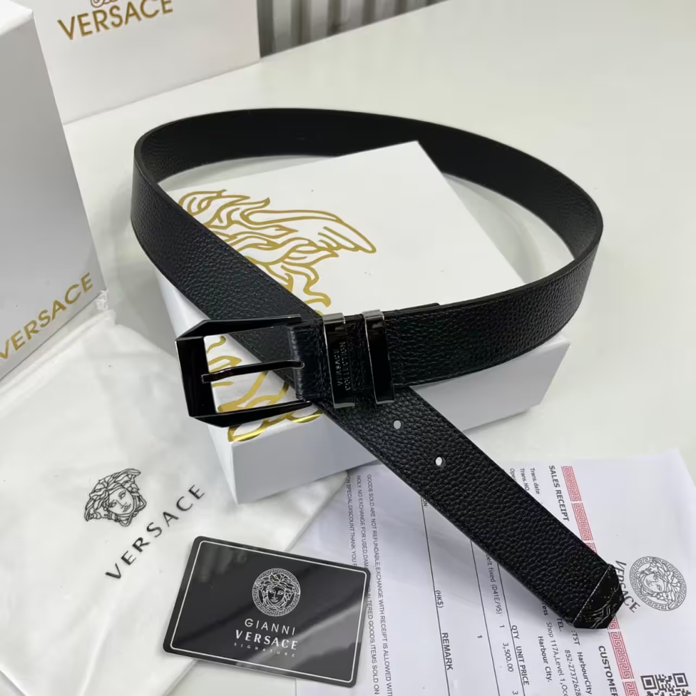 Versace La Medusa Black Leather Belt-thumb-0
