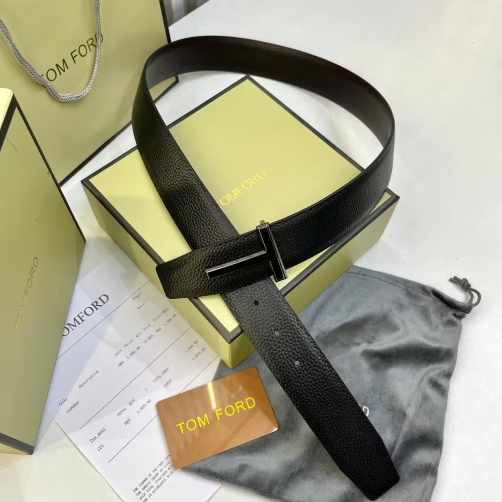 Tom Ford Signature T Reversible Black Leather Belt-thumb-0