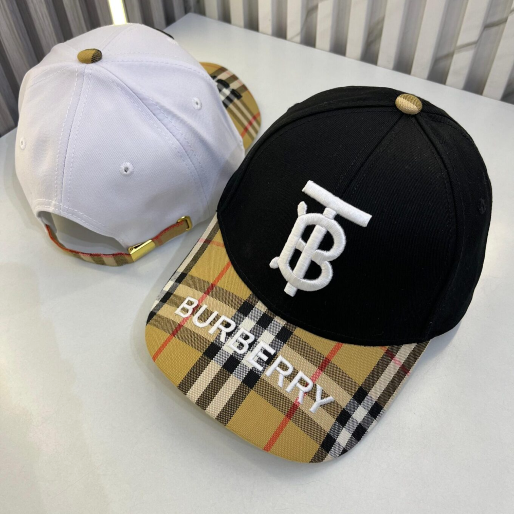 Burberry TB Monogram & Vintage Check Black Baseball Caps-thumb-0