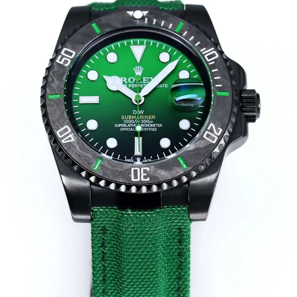 Rolex DiW Submariner "Parakeet" Green Strap Watch 116610-3