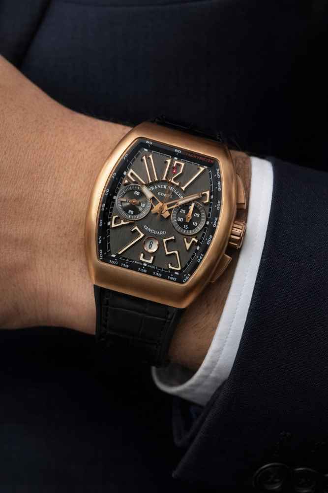 Franck Muller Men's Vanguard Black Leather Band Automatic Watch 45CCGLDBLKGLD-1