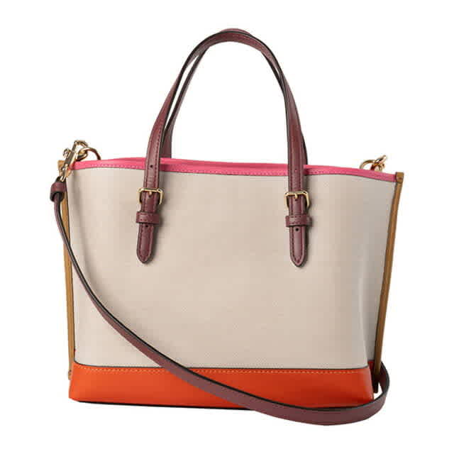 Coach Laurel White & Orange Mollie Colour Block Tote Bag-1