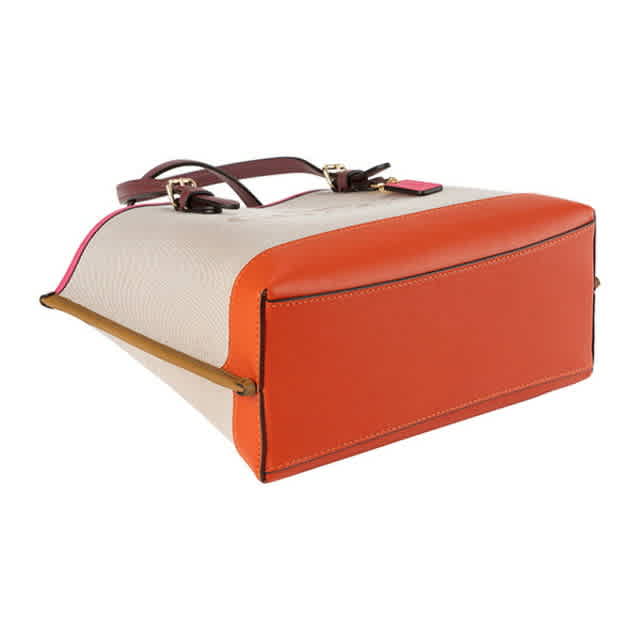 Coach Laurel White & Orange Mollie Colour Block Tote Bag-3
