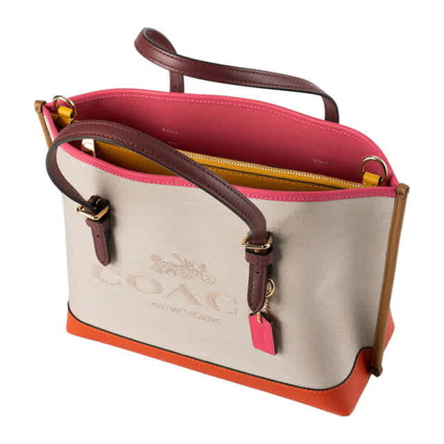 Coach Laurel White & Orange Mollie Colour Block Tote Bag-4