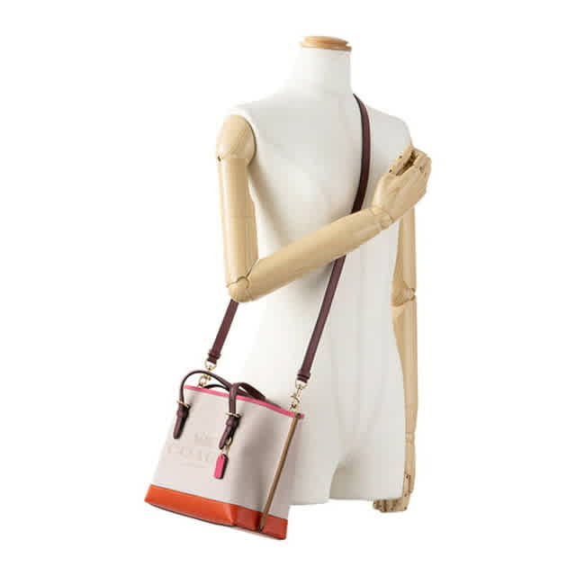 Coach Laurel White & Orange Mollie Colour Block Tote Bag-5