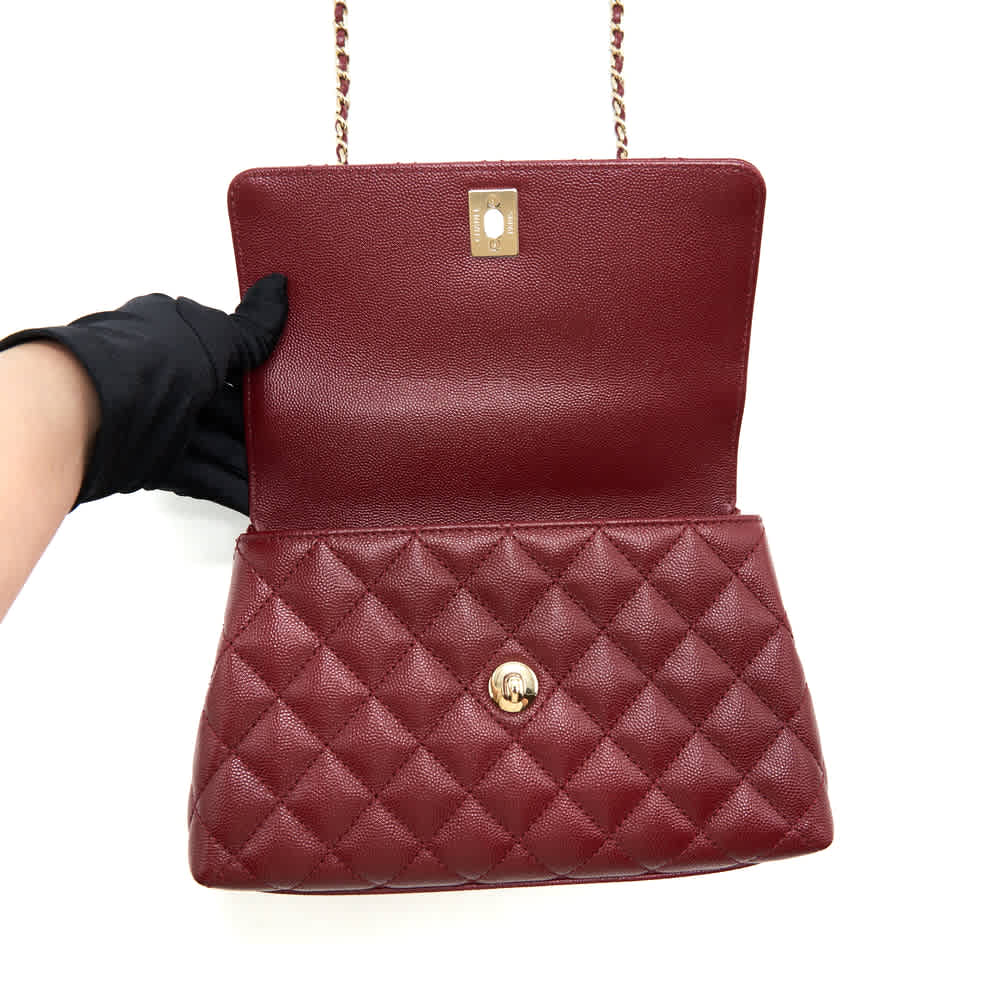 Chanel Coco Classic Wine Top Handle Suede Sling Bag-thumb-7