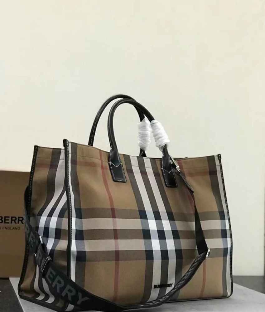 Burberry Denny Checked Brown Tote Bag-thumb-1