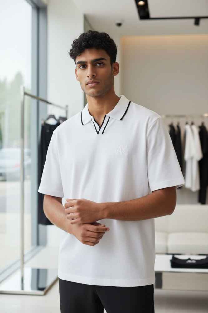 Armani Exchange White Premium Quality Polo Shirt-thumb-0