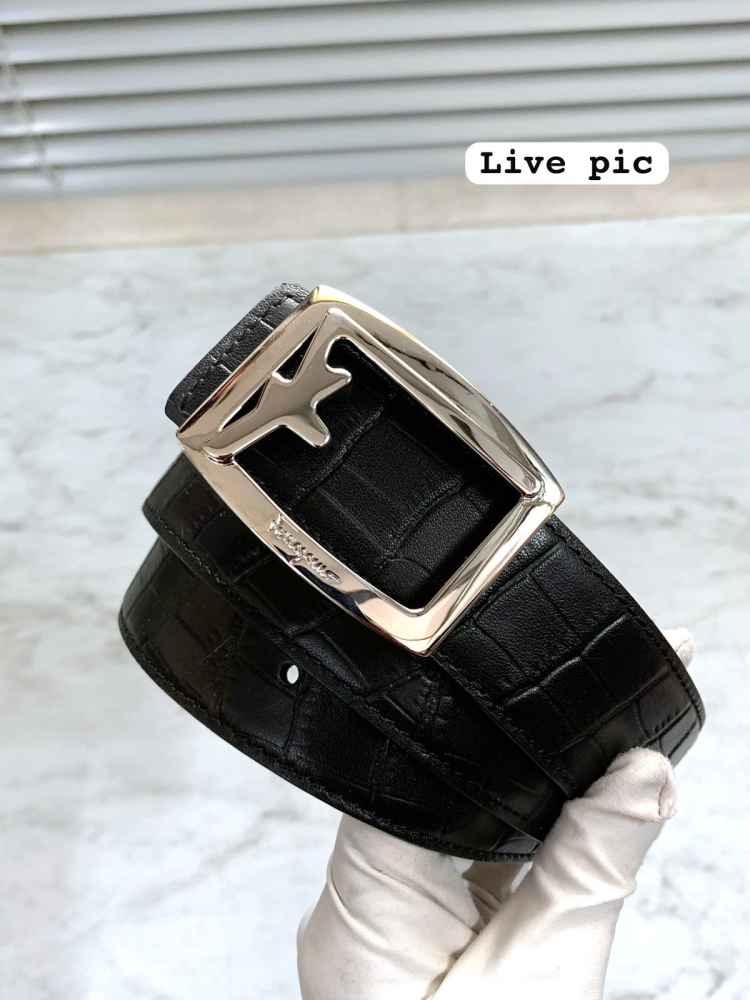 Salvatore Ferragamo Silver & Black Premium Quality Leather Belt-thumb-2