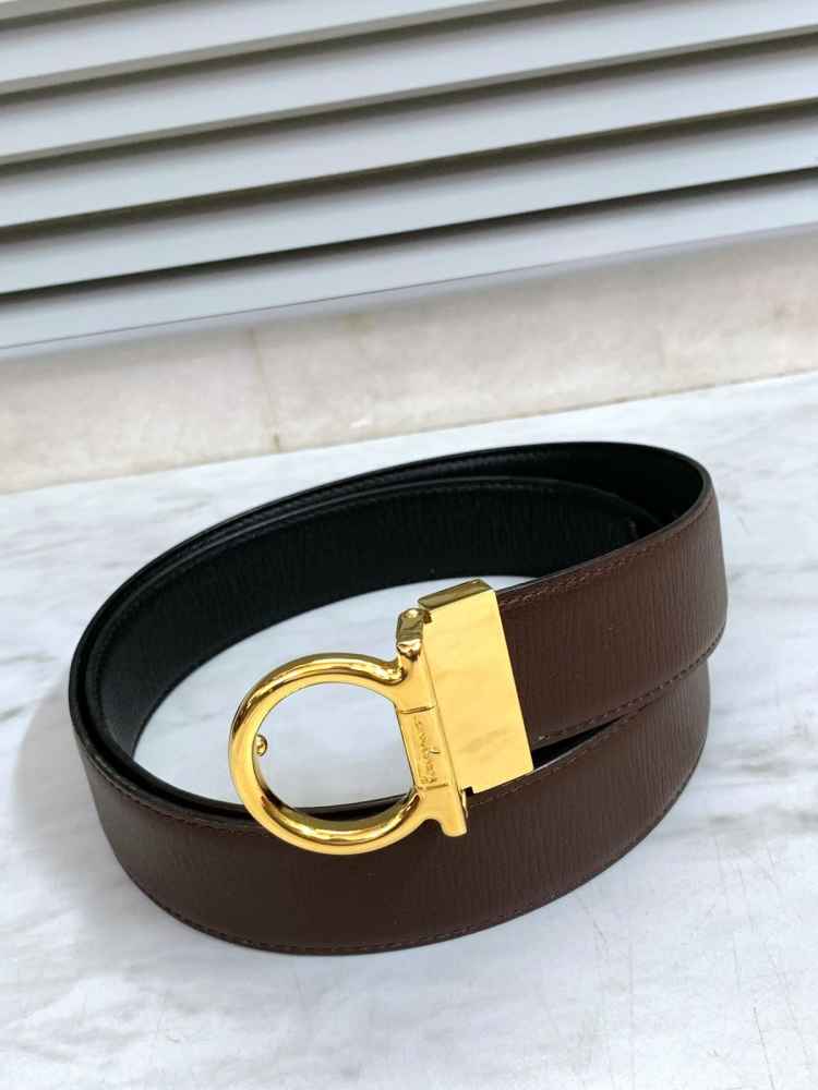 Salvatore Ferragamo Golden & Brown Premium Quality Leather Belt-thumb-0
