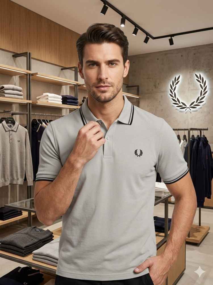 Fred Perry Embroidered logo Grey Premium T-shirt-thumb-0