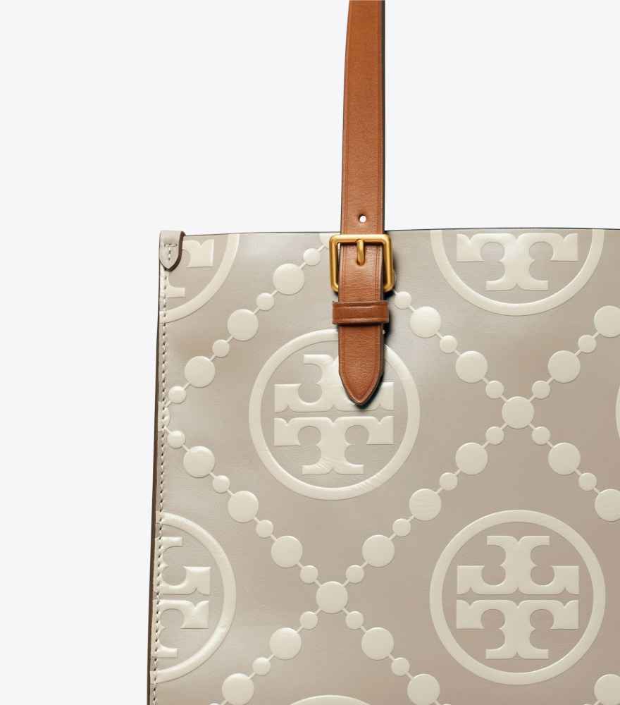 Tory Burch Monogram Cream Contrast Embossed Tote Bag-3