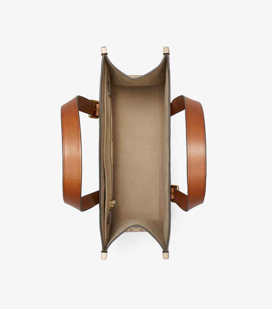 Tory Burch Monogram Cream Contrast Embossed Tote Bag-2