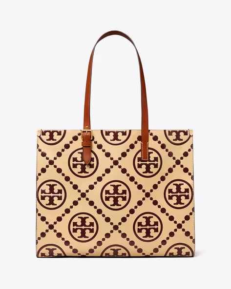 Tory Burch Monogram Wine Contrast Embossed Tote Bag-thumb-4