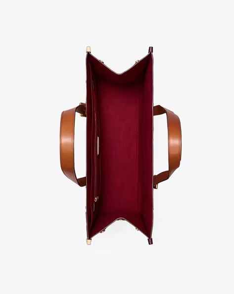 Tory Burch Monogram Wine Contrast Embossed Tote Bag-thumb-1