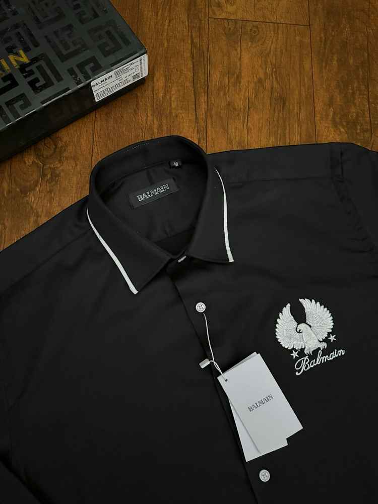 Balmain Embroidered Black Premium Cotton Shirt-2