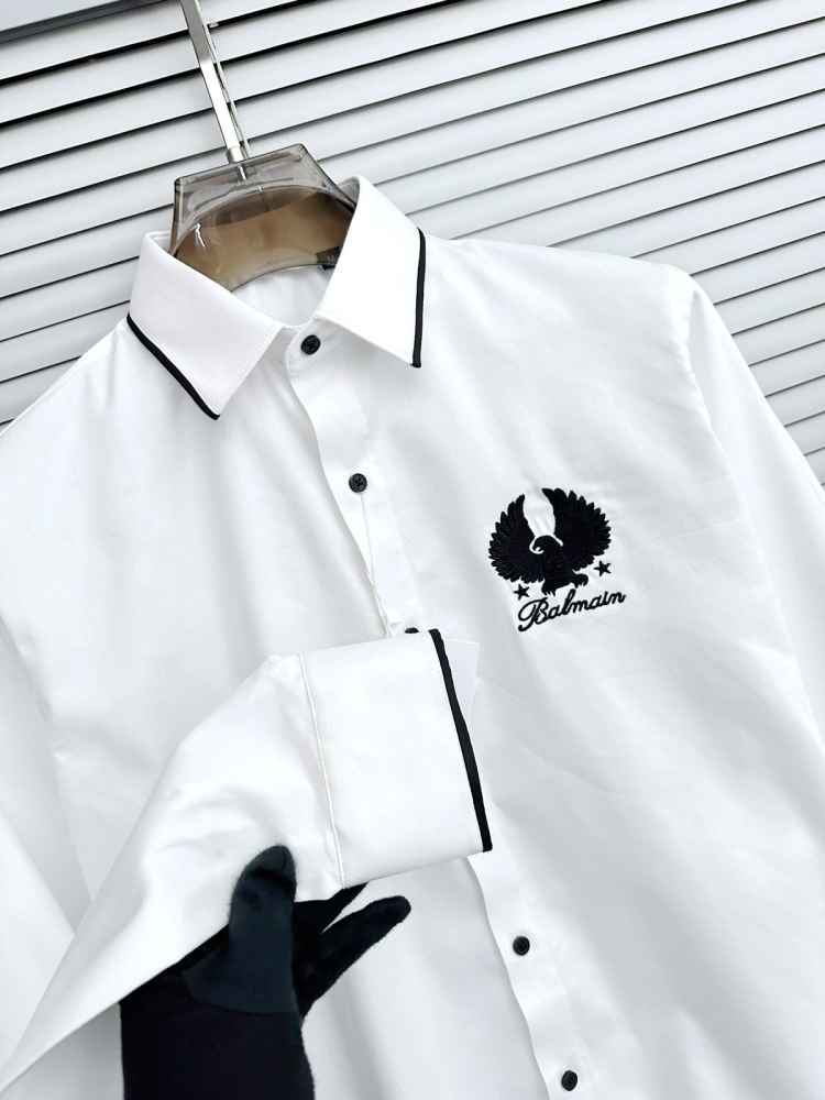 Balmain Embroidered White Premium Cotton Shirt-thumb-2