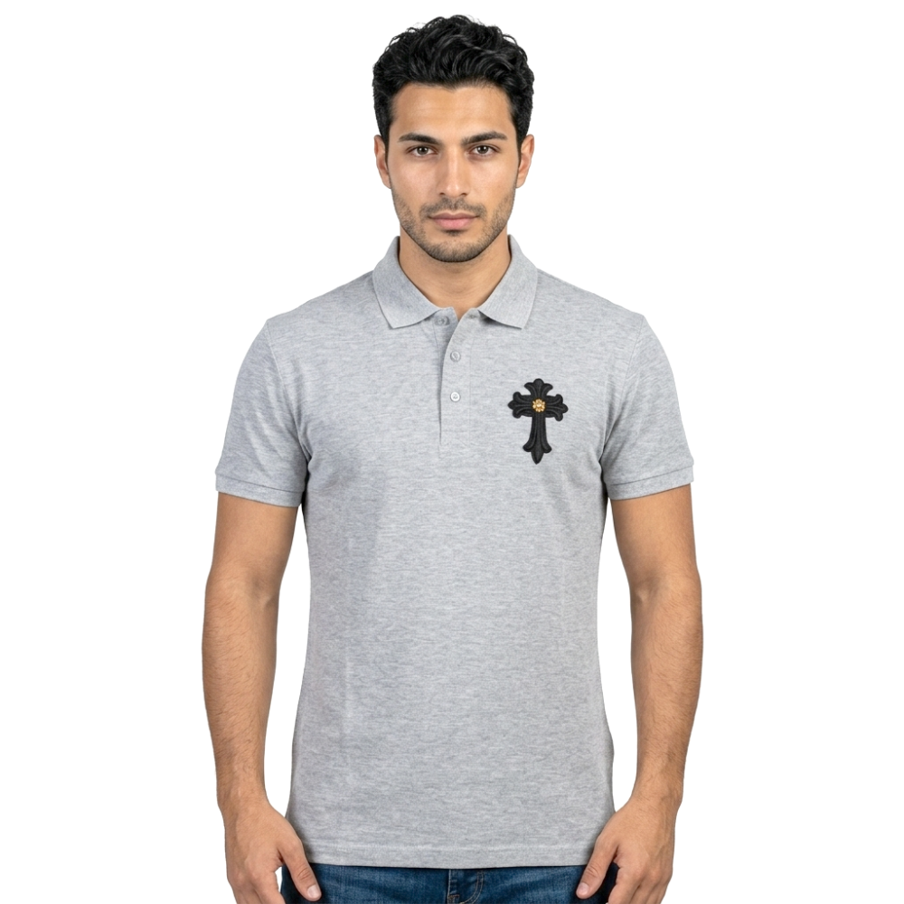 Chrome Hearts Grey Embroidered Logo Premium T-shirt-thumb-0