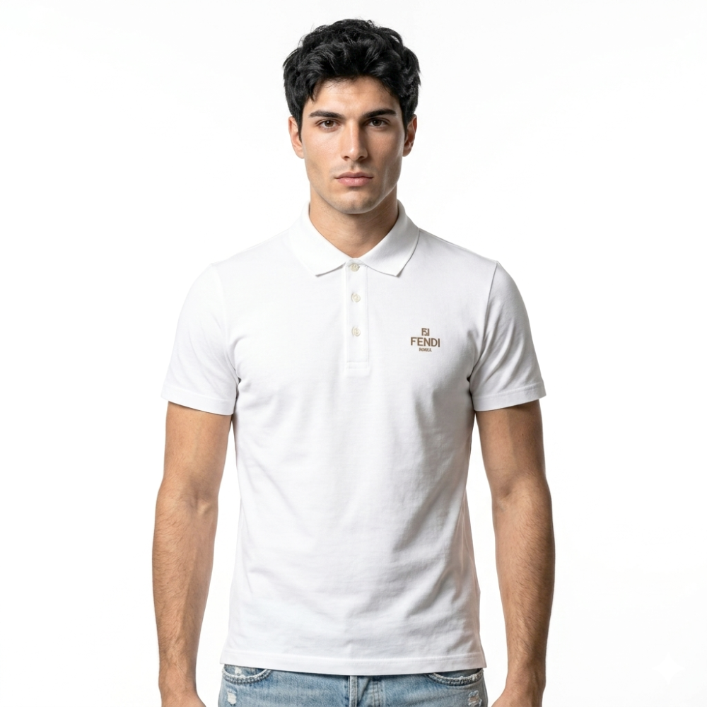 Fendi Embroidered White Premium Quality Polo T-shirt-thumb-0