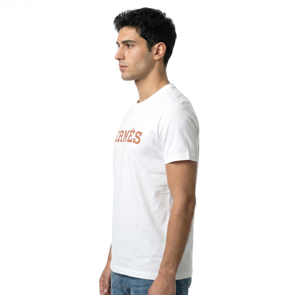Hermes Paris White Round Neck Premium T-shirt-thumb-1