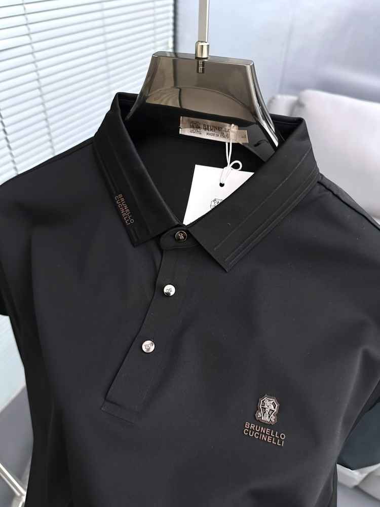 Brunello Cucinelli Black Embroidery Premium Polo T-shirt-2