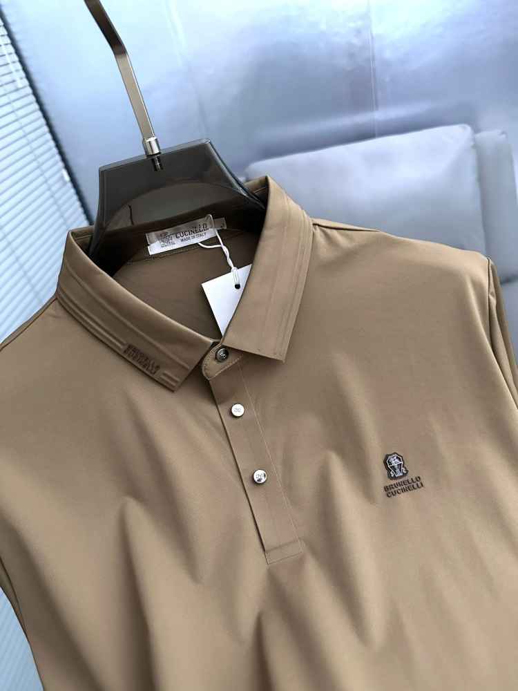 Brunello Cucinelli Brown Embroidery Premium Polo T-shirt-2
