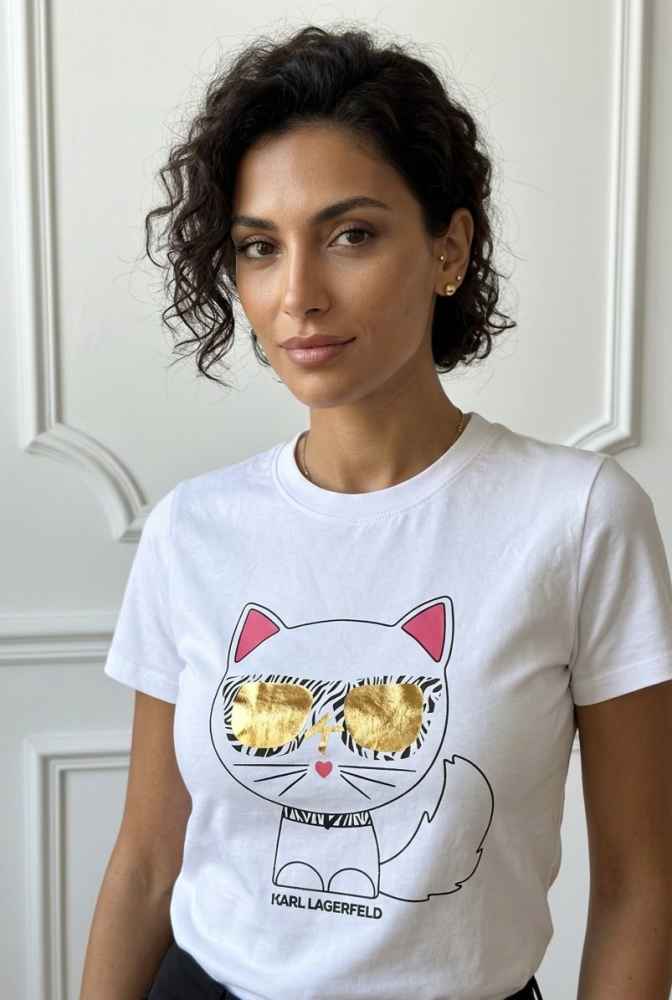 Karl Lagerfeld White Premium Quality Women T-shirt-thumb-0