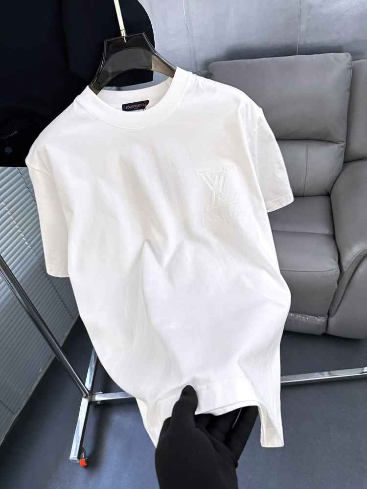 Louis Vuitton White Embroidery Logo Premium T-shirt-1
