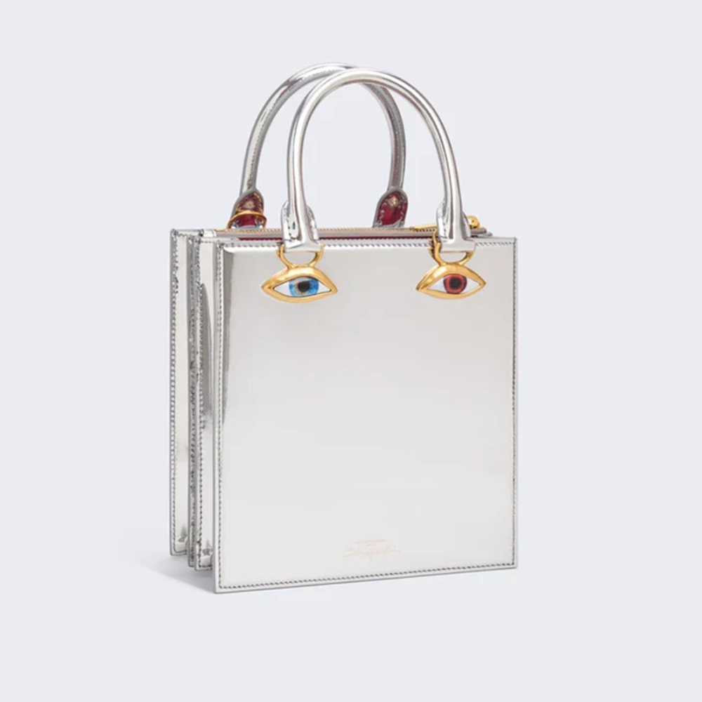Schiaparelli Anatomy Face Silver Mini Top Handbag-thumb-1