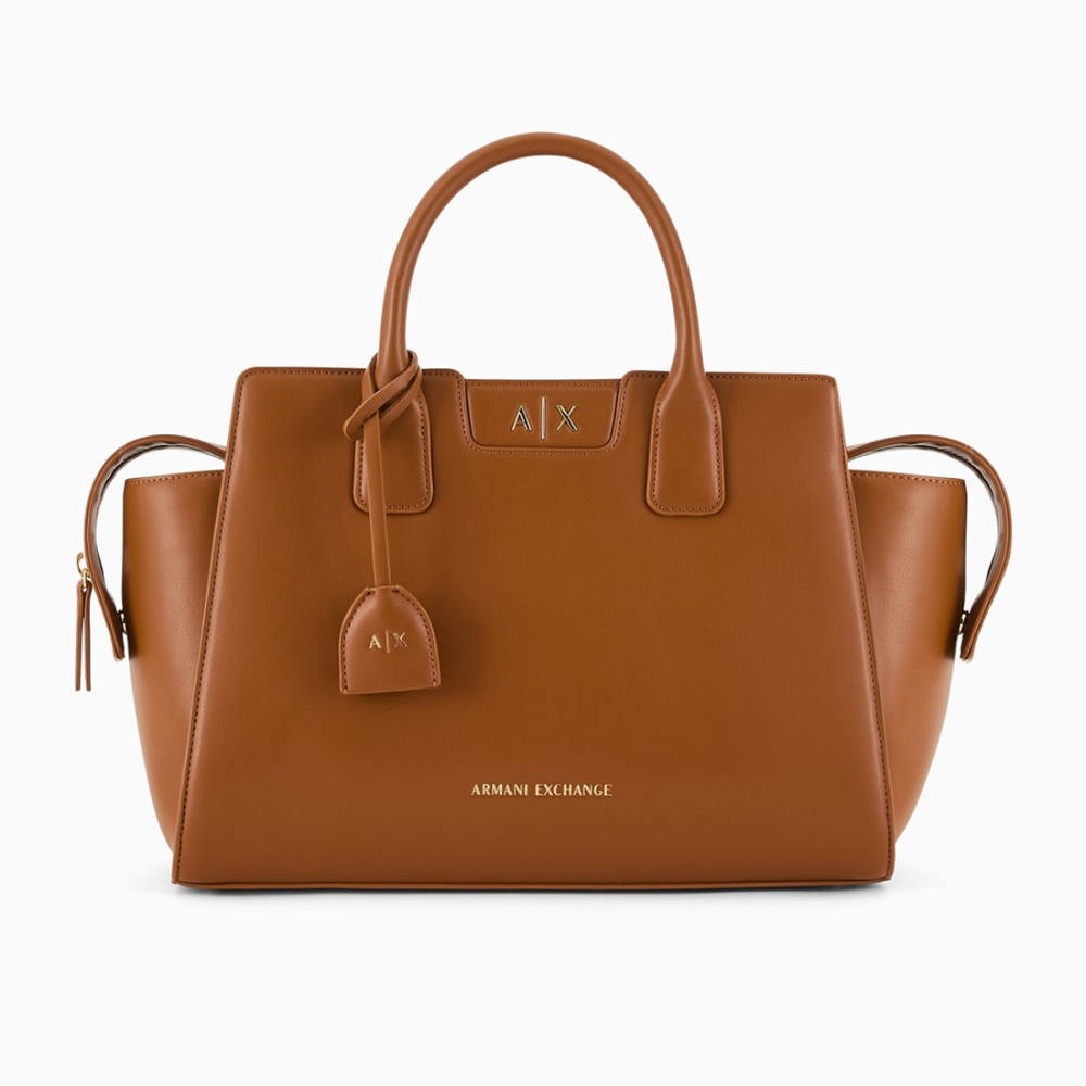 Armani Exchange Glossy Brown Embossed Logo Tote Bag-thumb-0