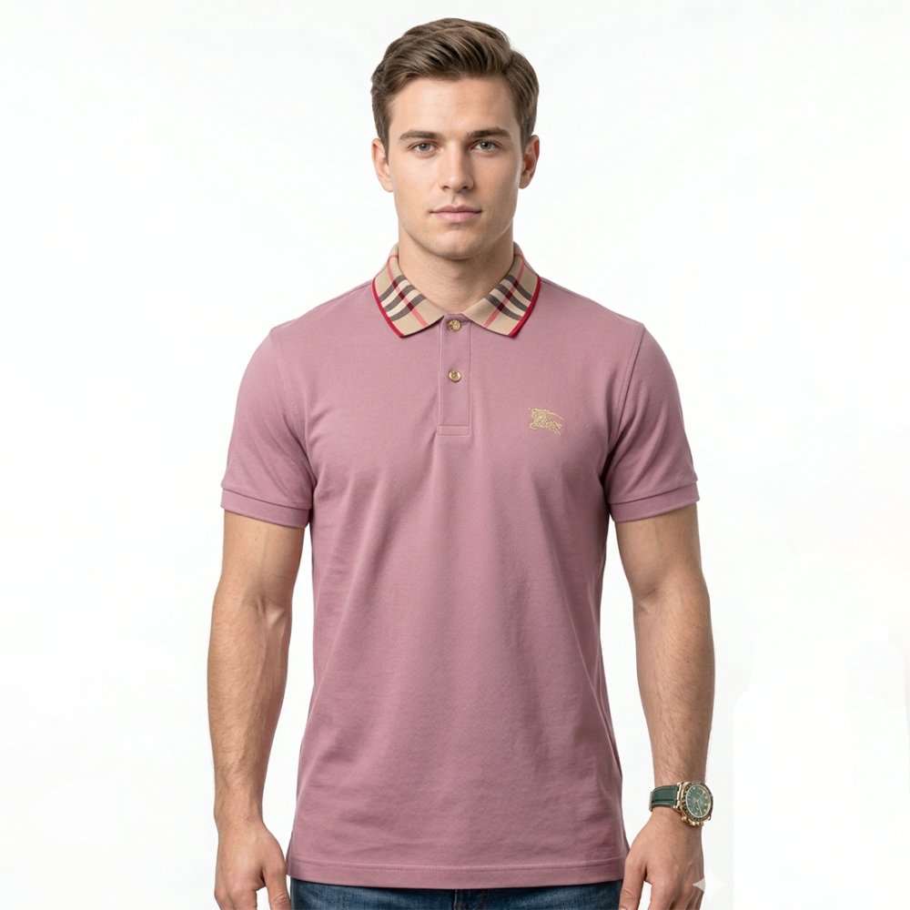 Burberry Embroidered logo Pink Premium Luxury Polo T-shirt-thumb-0