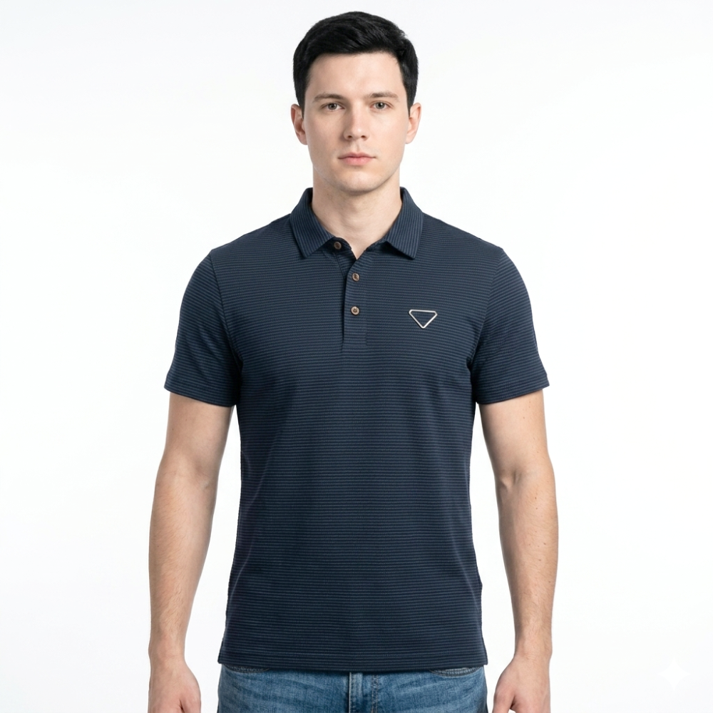 Prada Embossed Logo Blue Premium Polo Luxury T-shirt-thumb-0