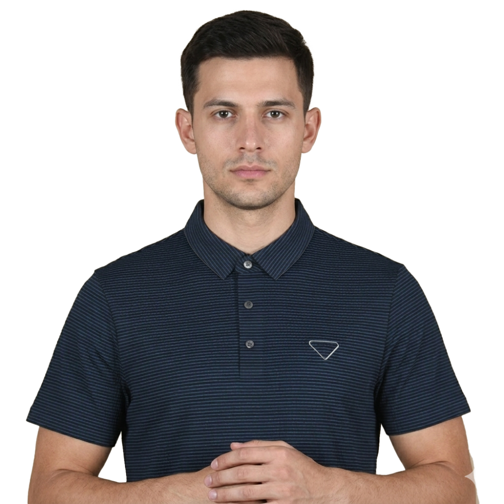 Prada Embossed Logo Blue Premium Polo Luxury T-shirt-thumb-3