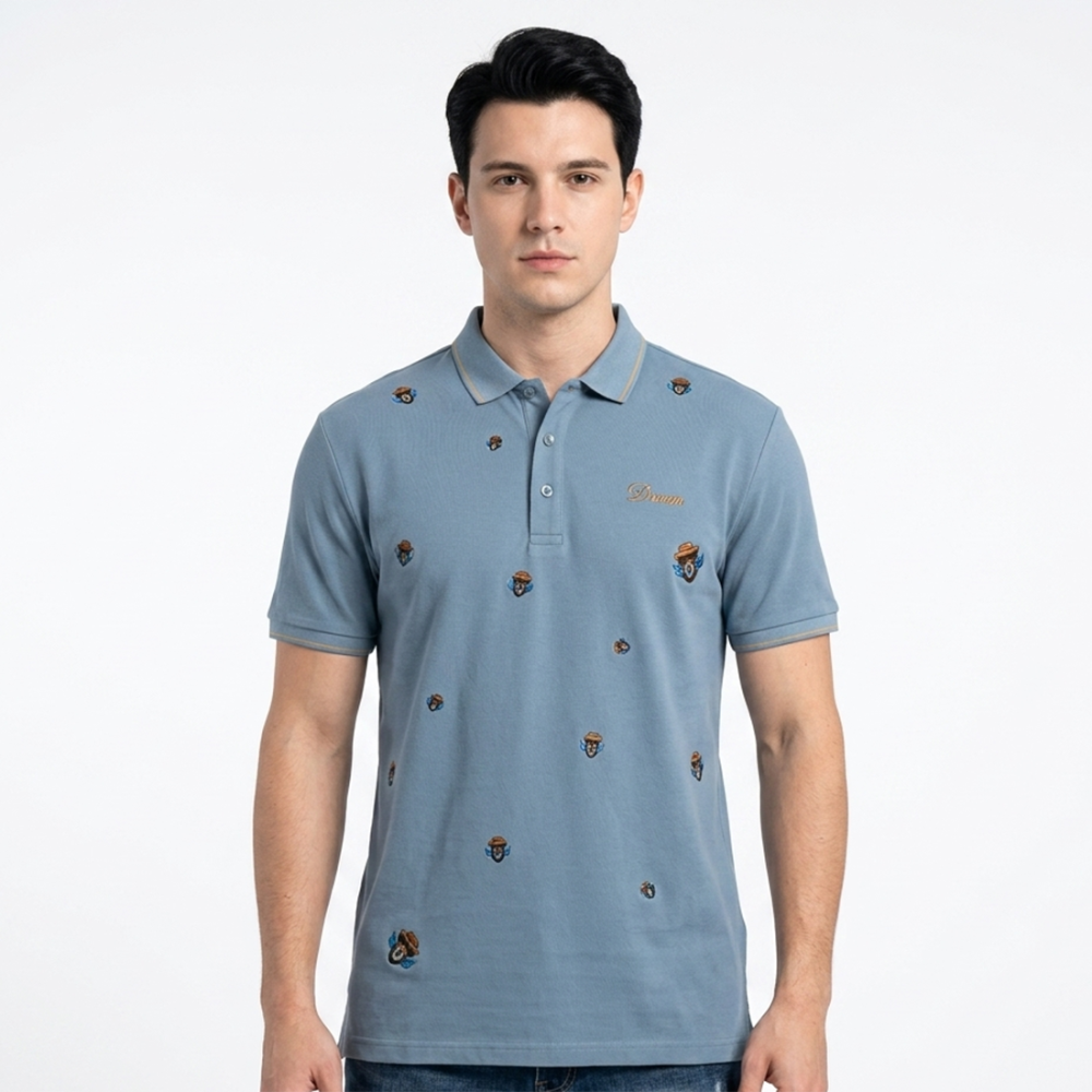 Dior Premium Sky Blue Quality Embroidered Polo T-shirt-thumb-0