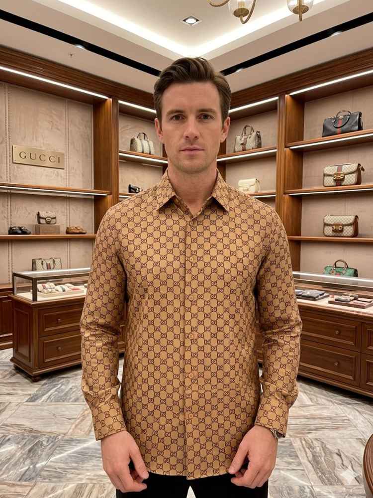 Gucci Brown Premium Quality Cotton Shirt-thumb-0