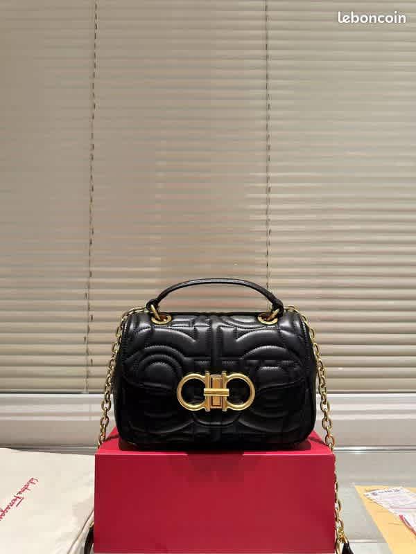 Ferragamo Gancini Chain Black Sling Bag-thumb-0