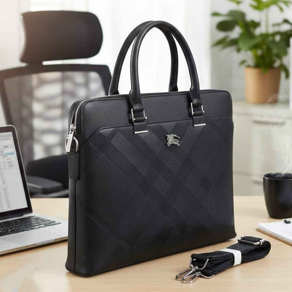 Burberry Premium Leather Laptop Briefcase-thumb-0